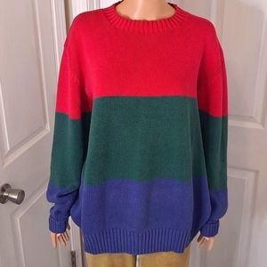 Brooks Brothers Waffle Knit Long-Sleeve Crew-Neck Sweater Blue, Red and Green
